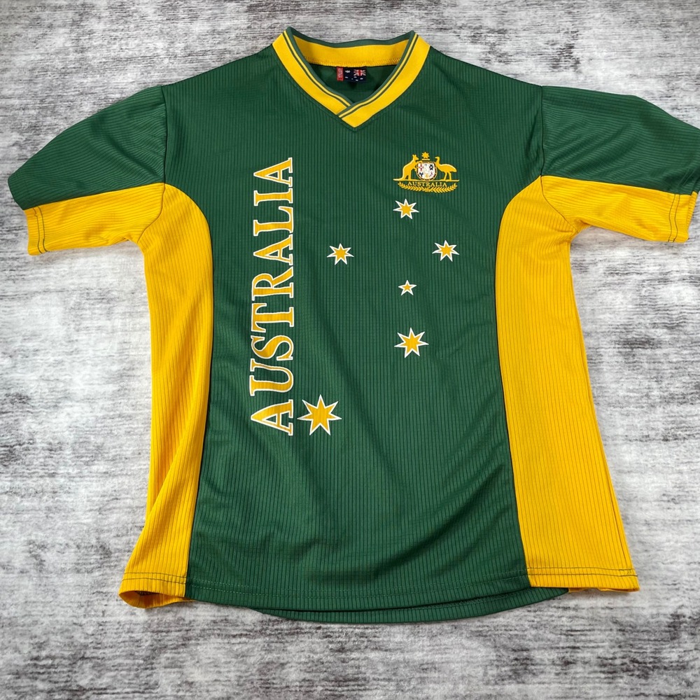Vintage Australia National Team Soccer Jersey Green Gold Mens Large Socceroos